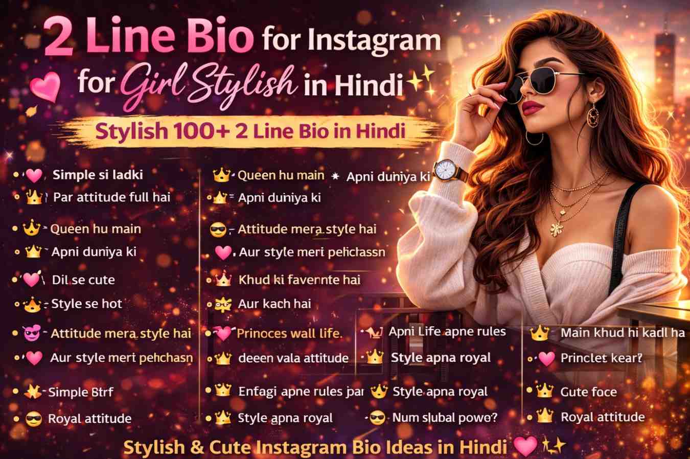 2 Line Bio for Instagram for Girl Stylish in Hindi 2026